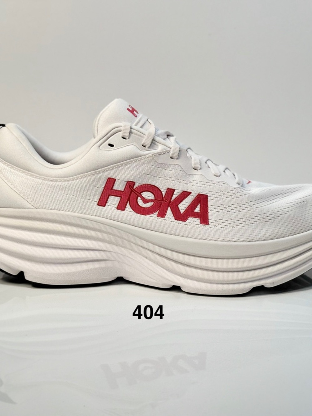 Hoka One One Bondi 8 New WNT NB. White Sneaker with Red Logo